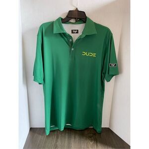 Waggle Green Gold polo with Yellow DUDE embroidered logo on‎ left chest A24